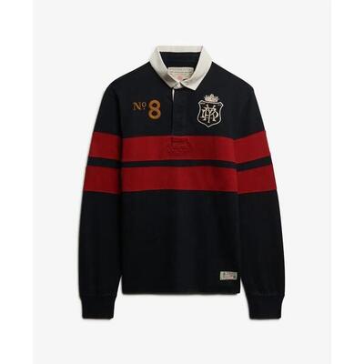 Polo a maniche lunghe doppio emblema a righe Superdry Rugby