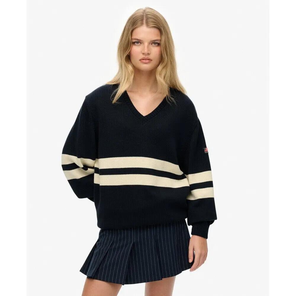 Striped oversized V-neck jumper for women Superdry 3/6