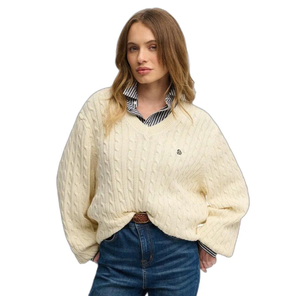 Oversized V-hals kabeltrui voor dames Superdry 2/5