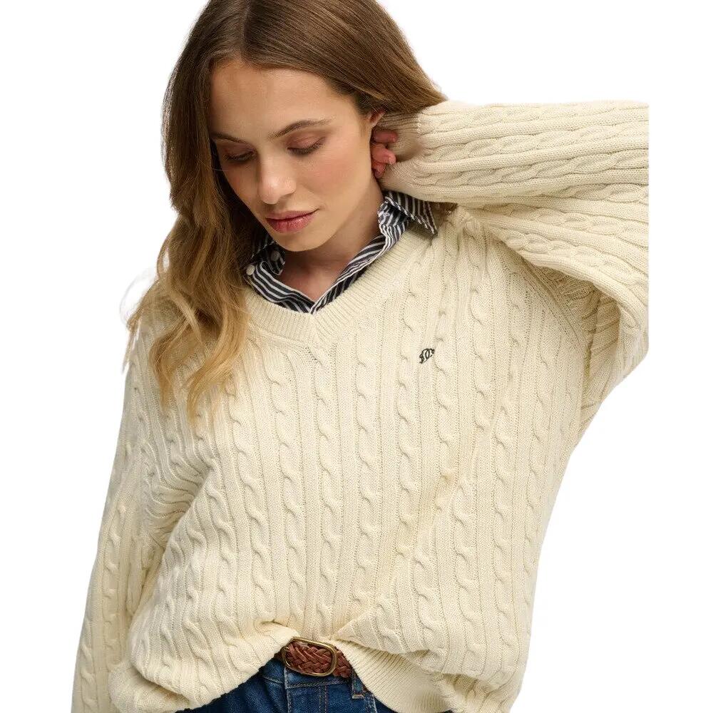 Oversized V-hals kabeltrui voor dames Superdry 5/5