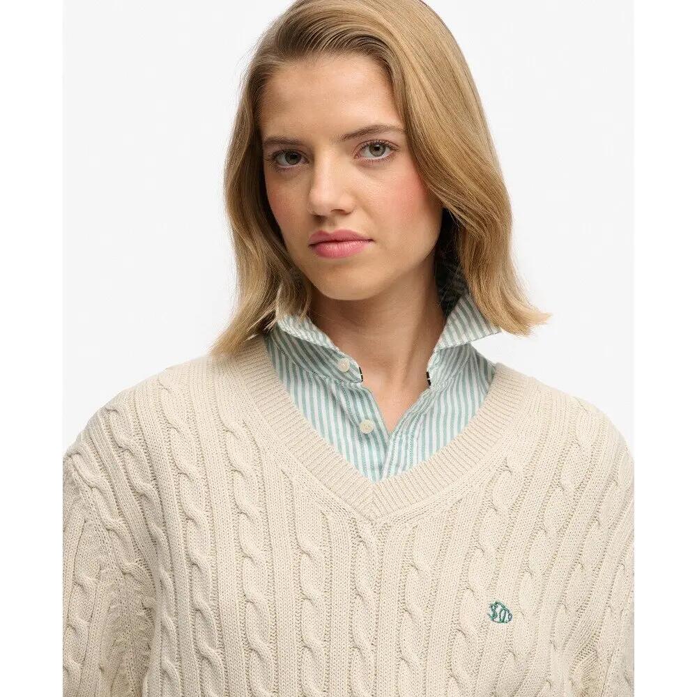Oversized V-hals kabeltrui voor dames Superdry 5/5