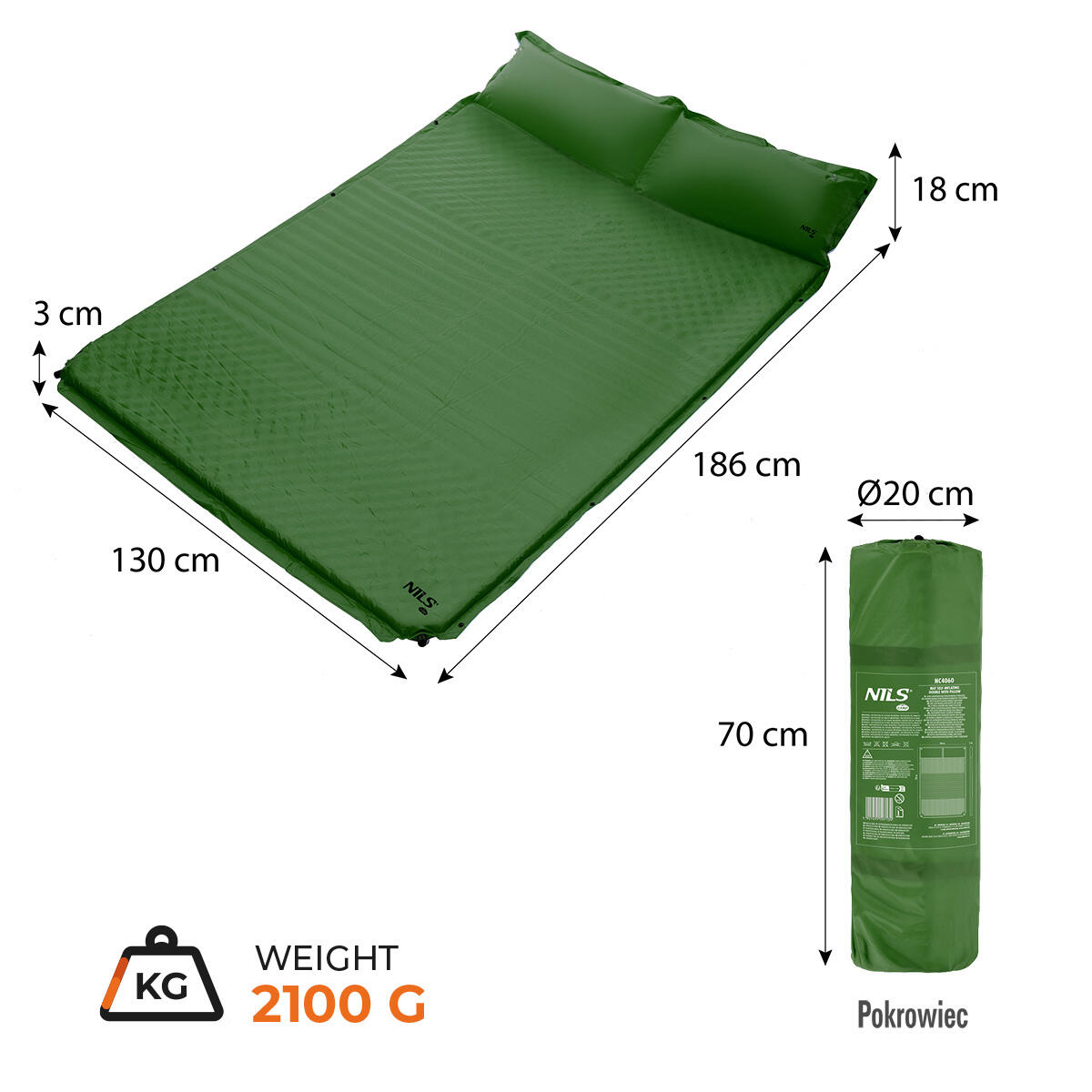 Zelfopblaasbaar 2-persoons campingmatras met kussen NILS CAMP NC4060 5/7