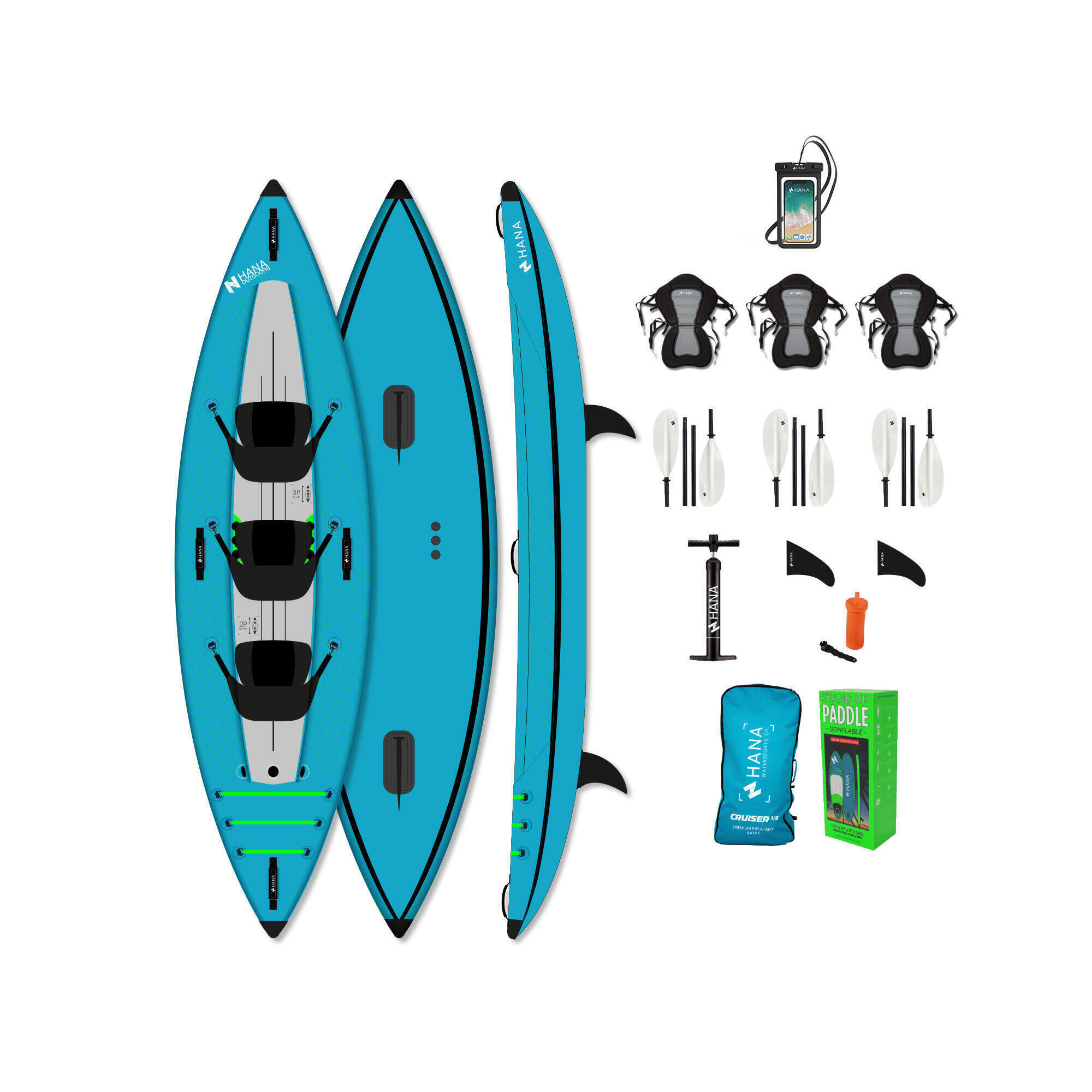 HANA OUTDOORS Kajak Haute Pression Cruiser 2-3 místný + pouzdro na telefon