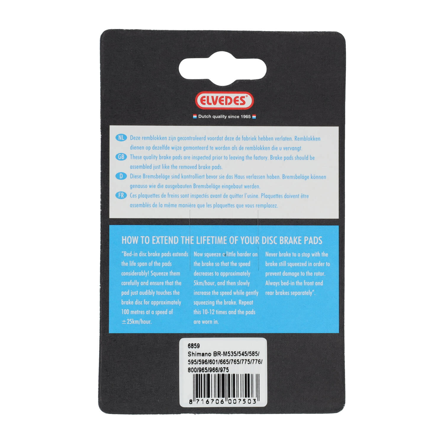 Paire de plaquettes de frein vélo organic Elvedes Shimano BR-M535, M545, M585, M 3/5