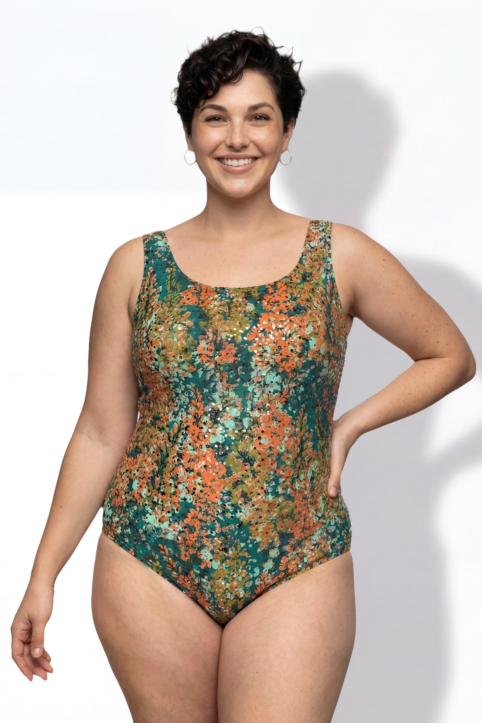 Femme Maillot de bain à fleurs sans bonnets souples décolleté rond 5/7