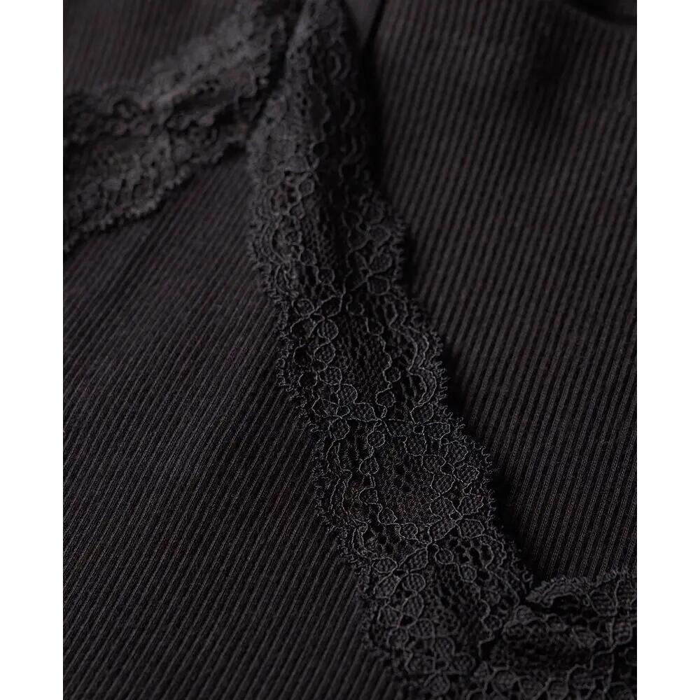 Débardeur Caraco côtelé en coton bio à liseré en dentelle femme Superdry Essenti 2/3