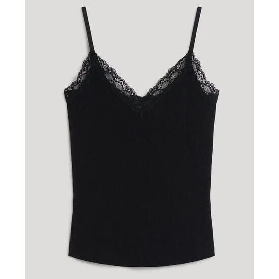 Geripptes Camisole-Top aus Bio-Baumwolle mit Spitzeneinfassung Frau Superdry Ess