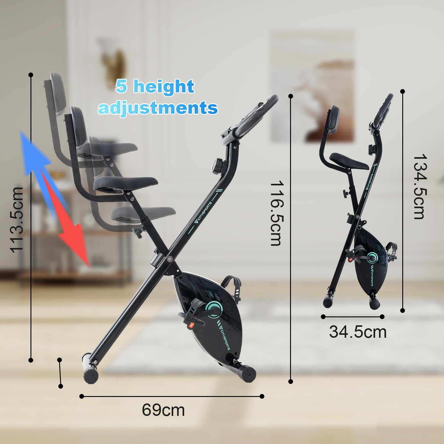 Vélo d'Appartement Pliable CITYSPORTS Noir Magnétique 8 Niveaux 5/6