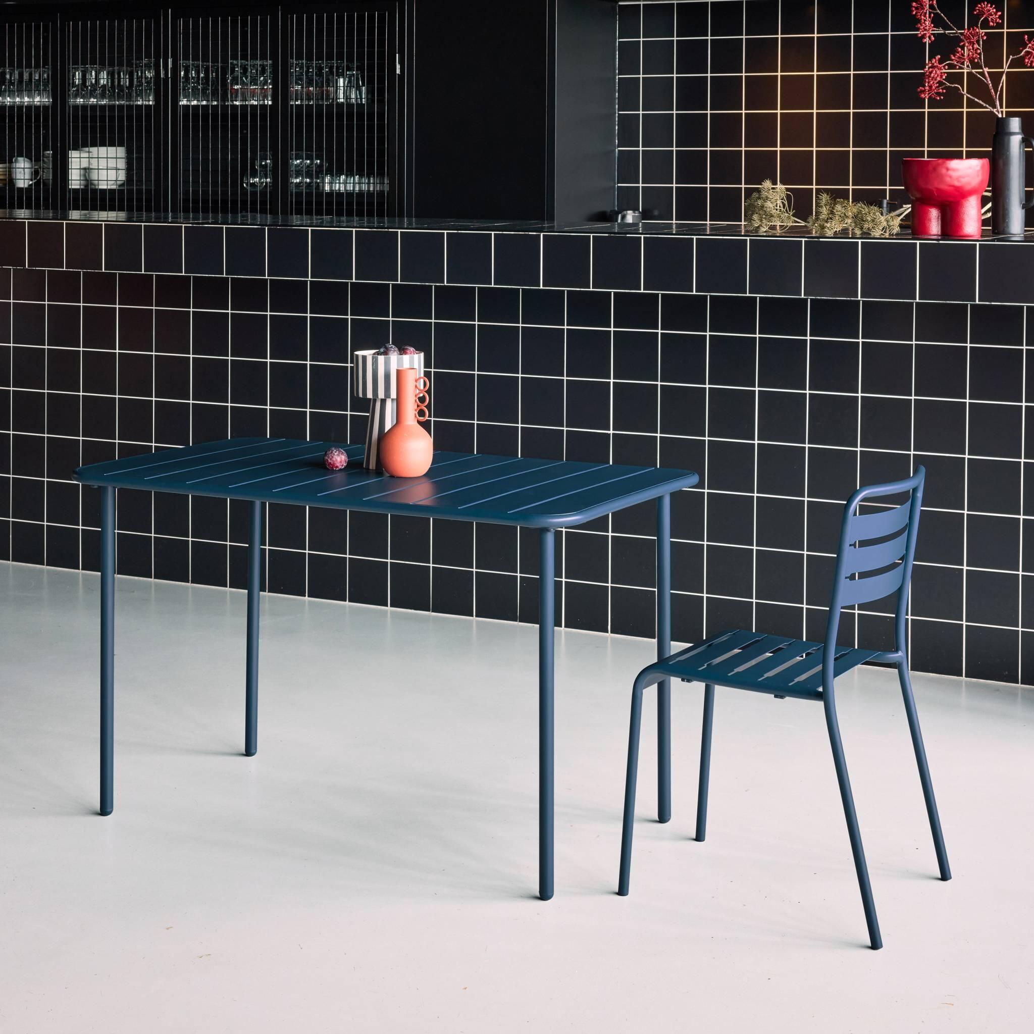 Mesa de jardim metálica de 4 lugares, Azul-marinho 5/6