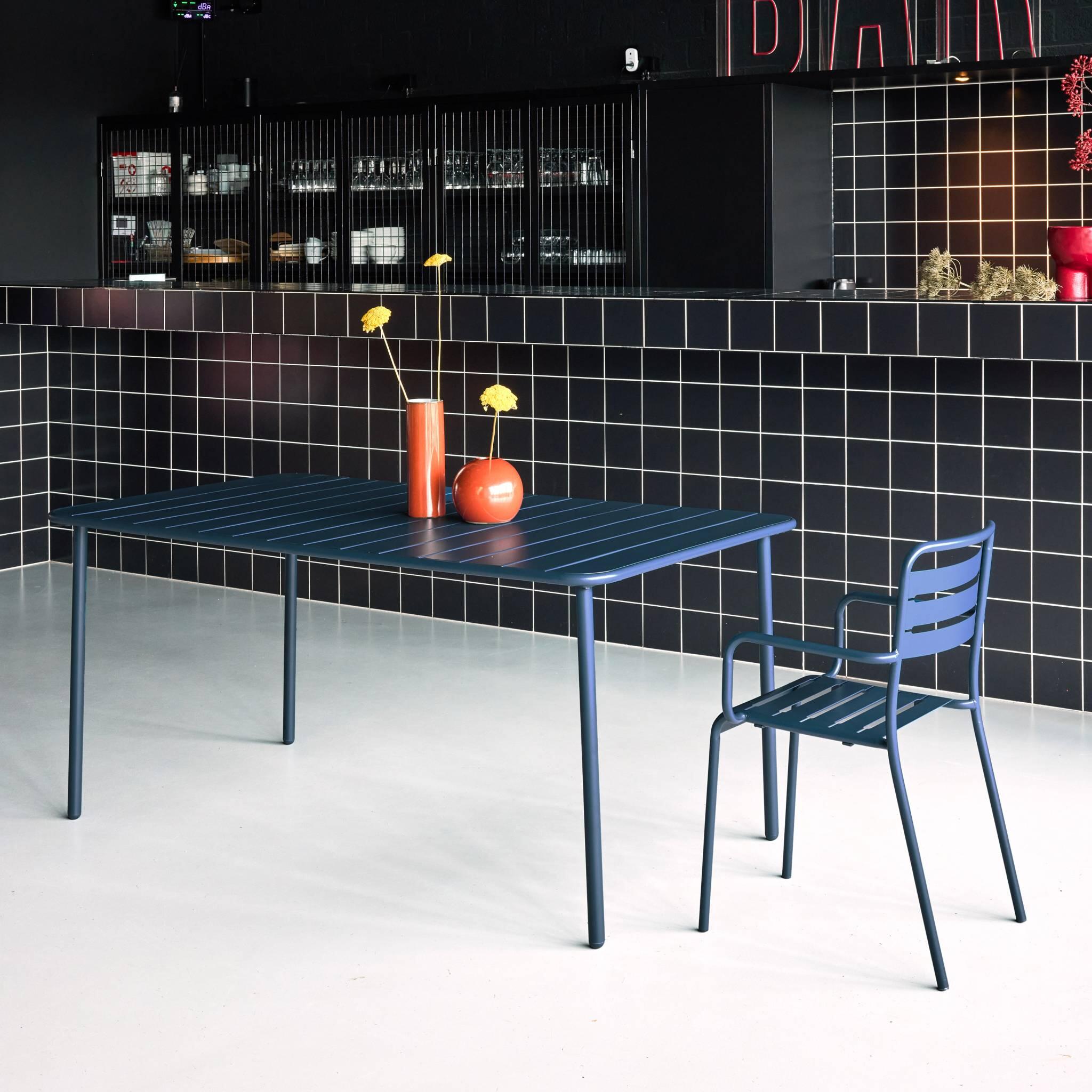 Mesa de jardín bistró de acero, 6-8 plazas, 160cm, Azul marino 3/6