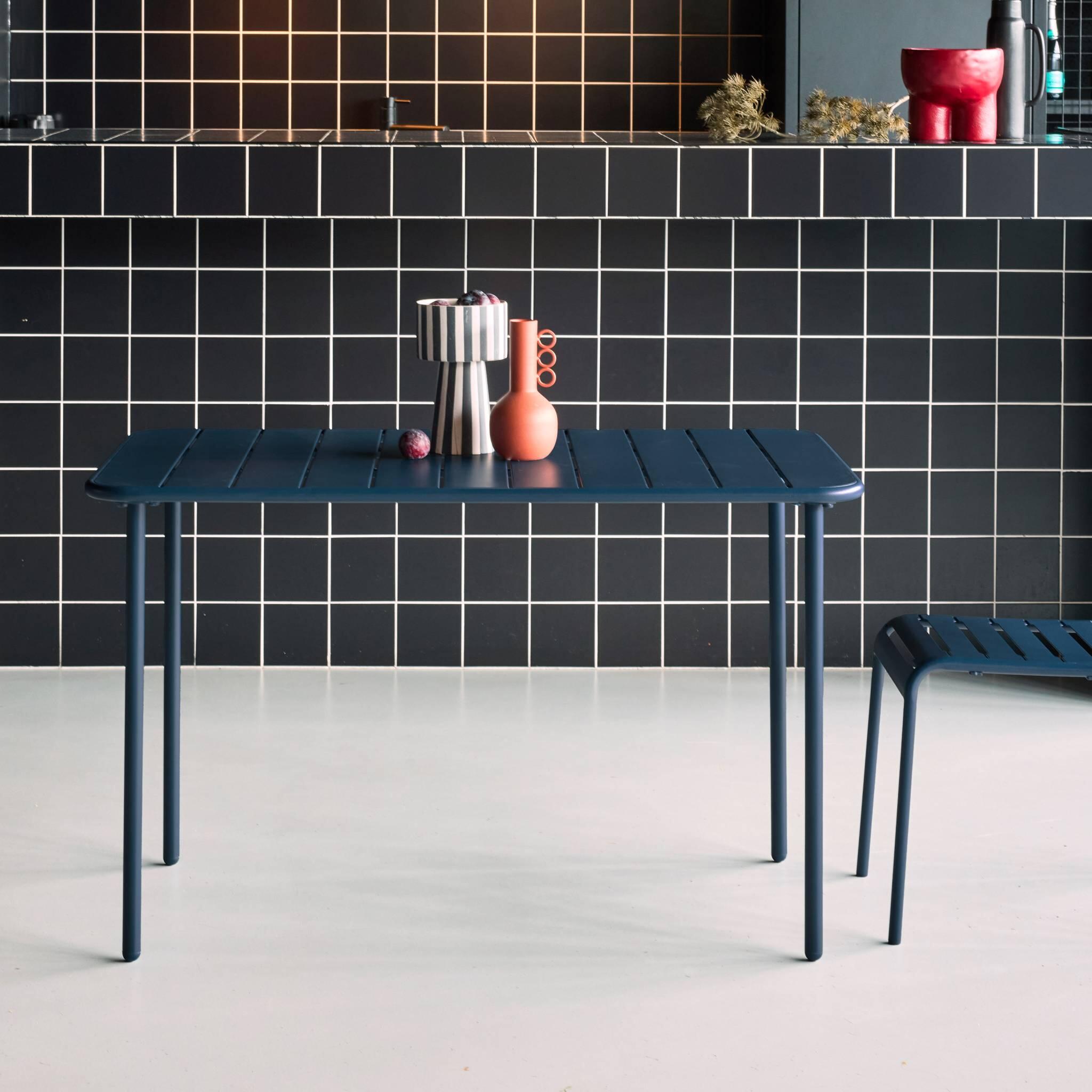 Mesa de jardim metálica de 4 lugares, Azul-marinho 4/6
