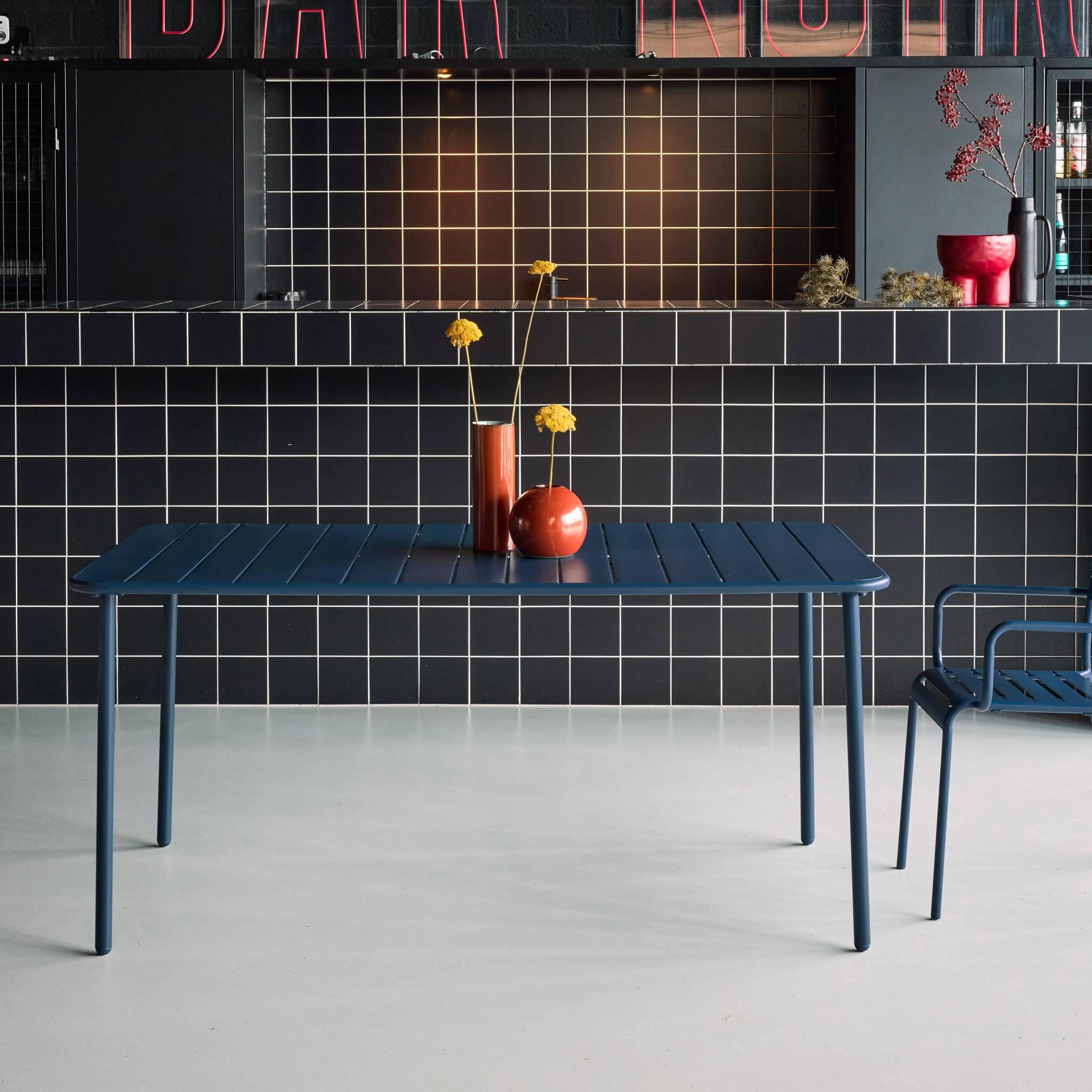 Mesa de jardín bistró de acero, 6-8 plazas, 160cm, Azul marino 2/6