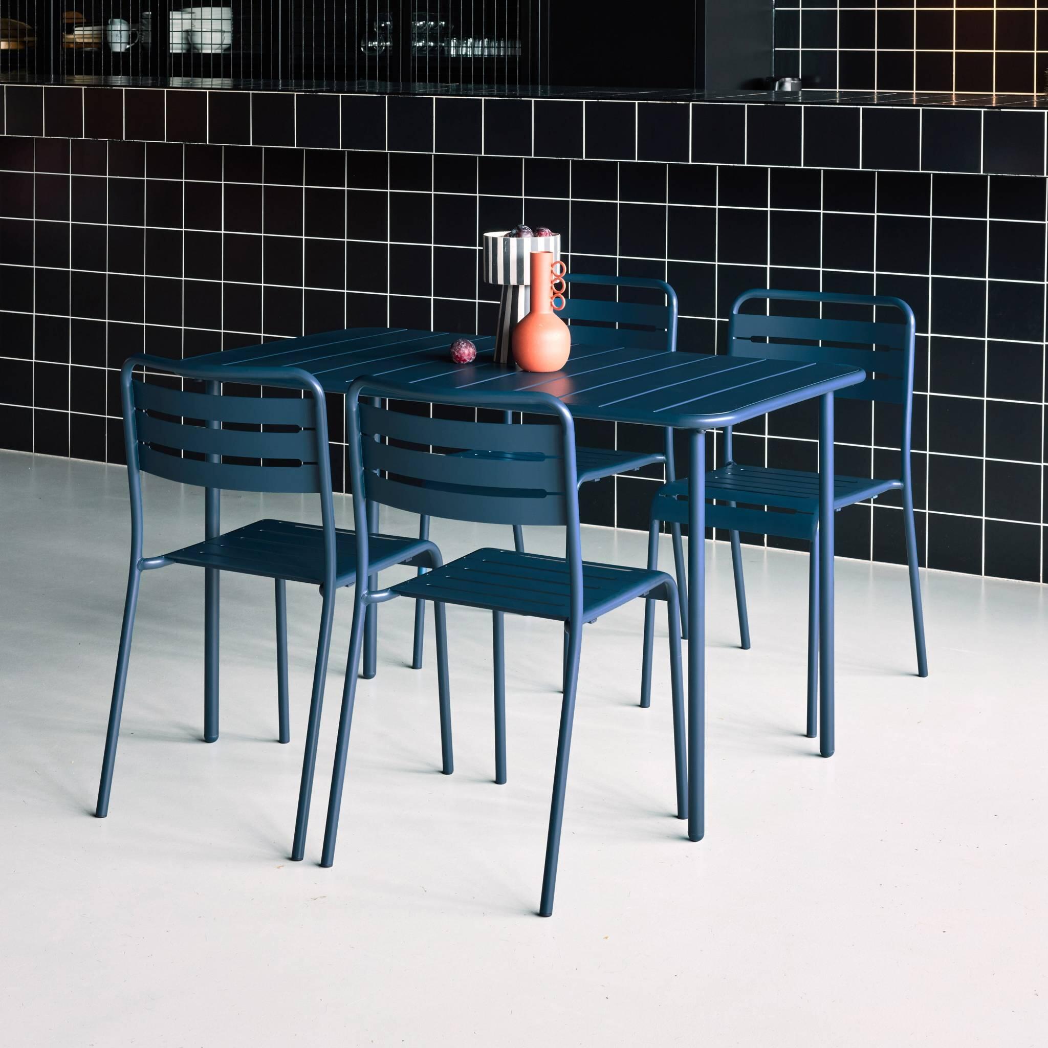 Mesa de jardim em metal, 4 cadeiras, Azul-marinho 5/6