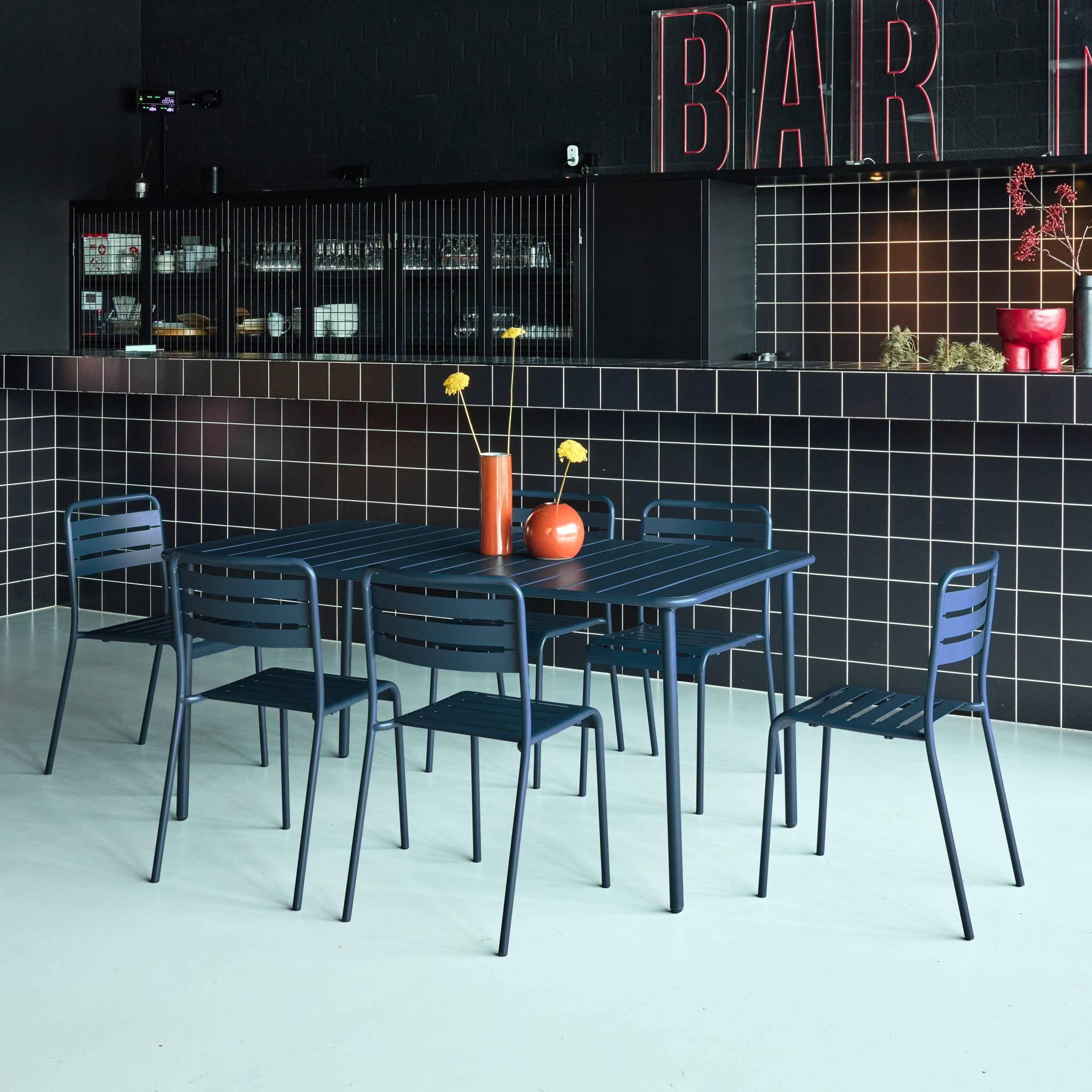 Mesa de jardim em metal com 6 cadeiras, Bleu marine 5/6