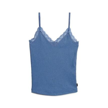 Débardeur caraco côtelé en coton bio à liseré en dentelle femme Superdry Vintage