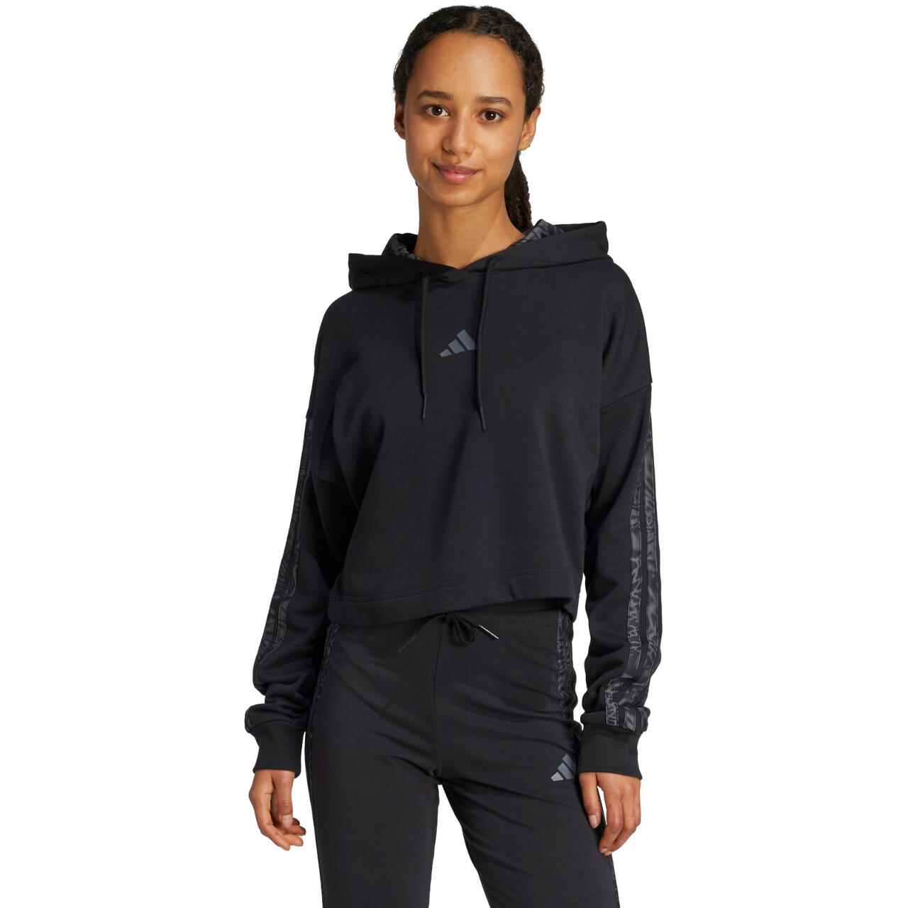 Sweat-shirt à capuche adidas Essentials 3 Stripes Print French Terry pour femme 2/7