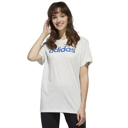 T-shirt femme adidas, 100% coton, blanc avec logo bleu