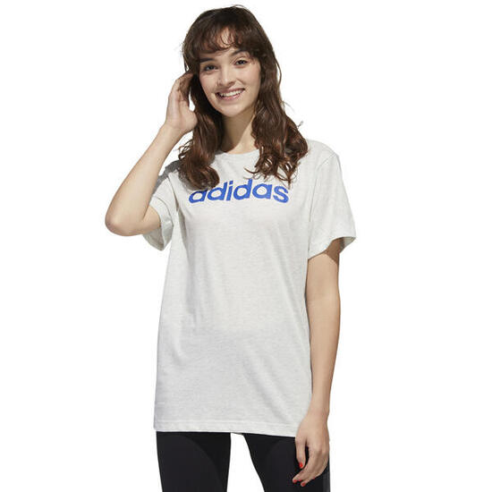 T-shirt femme adidas, 100% coton, blanc avec logo bleu