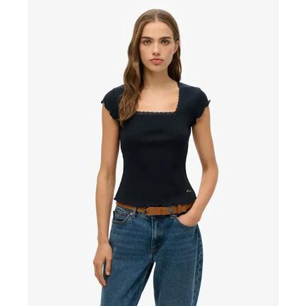 superdry T-shirt femme col carré manches courtes en coton bio