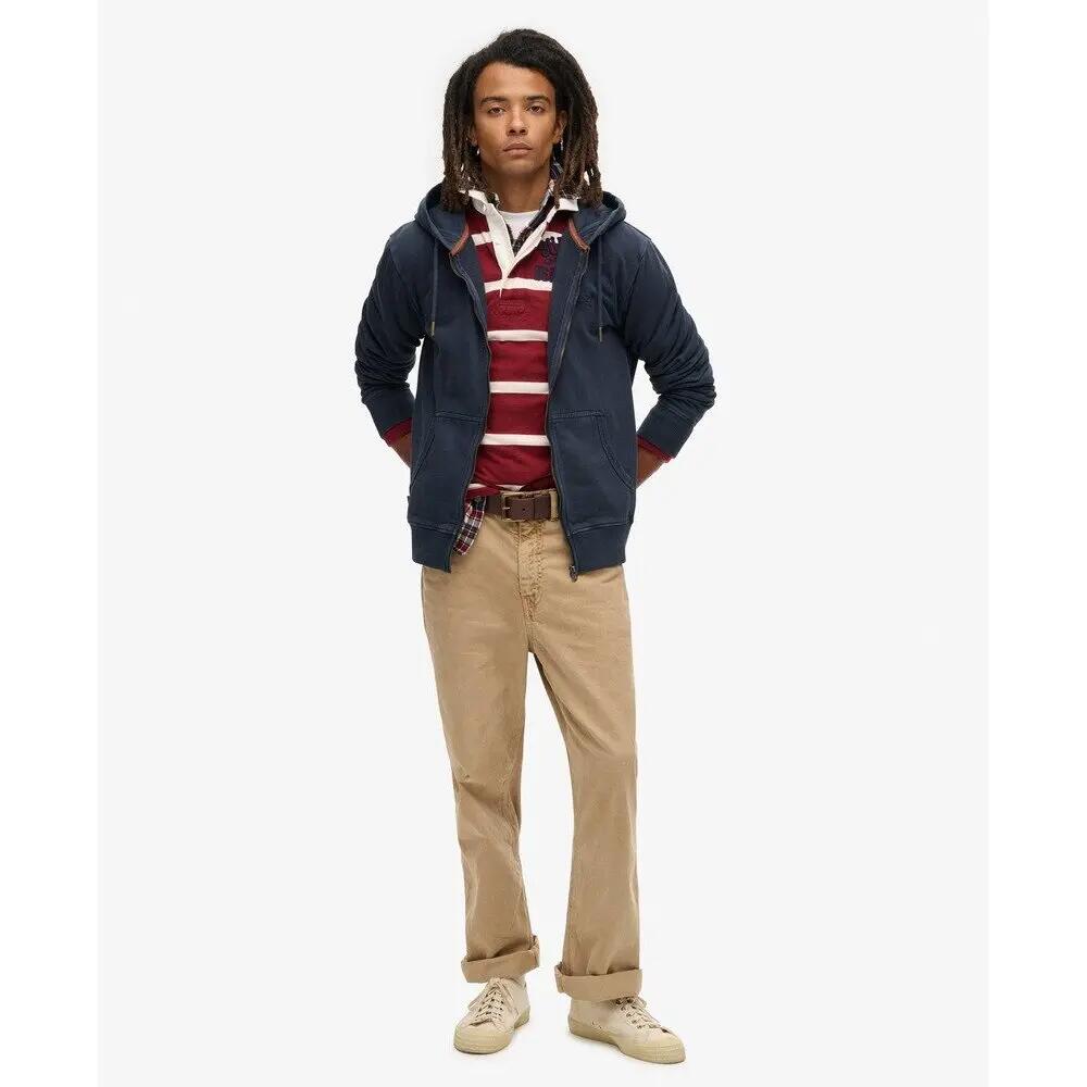 Felpa Uomo Superdry Essential Washed Ziphood con Cappuccio e Cerniera, Blu Navy 3/6