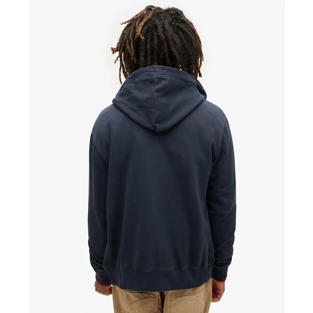 Felpa Uomo Superdry Essential Washed Ziphood con Cappuccio e Cerniera, Blu Navy 4/6