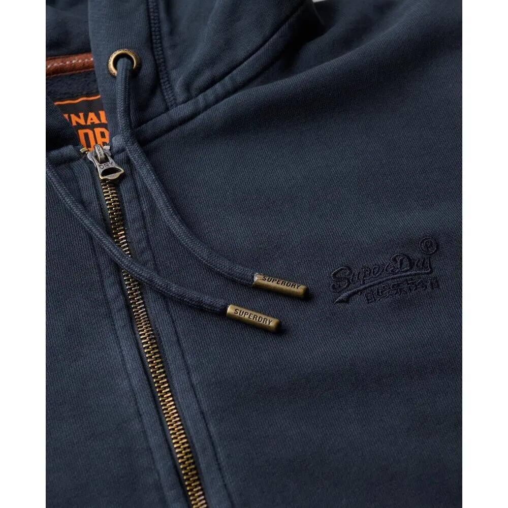 Felpa Uomo Superdry Essential Washed Ziphood con Cappuccio e Cerniera, Blu Navy 6/6