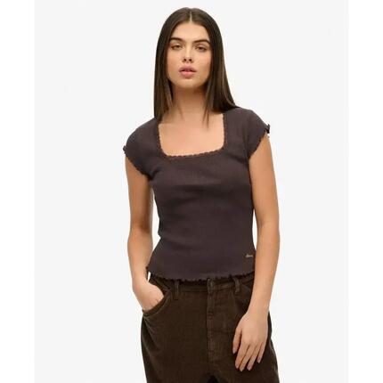 superdry T-shirt femme col carré manches courtes en coton bio