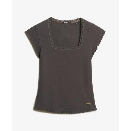 superdry T-shirt femme col carré manches courtes en coton bio