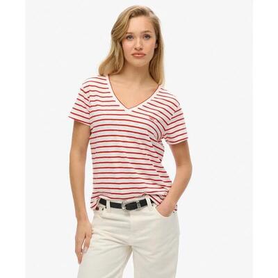 Geborduurd en gevlamd dames-t-shirt met v-hals superdry