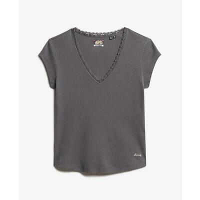 V-hals t-shirt met kant voor vrouwen superdry essential