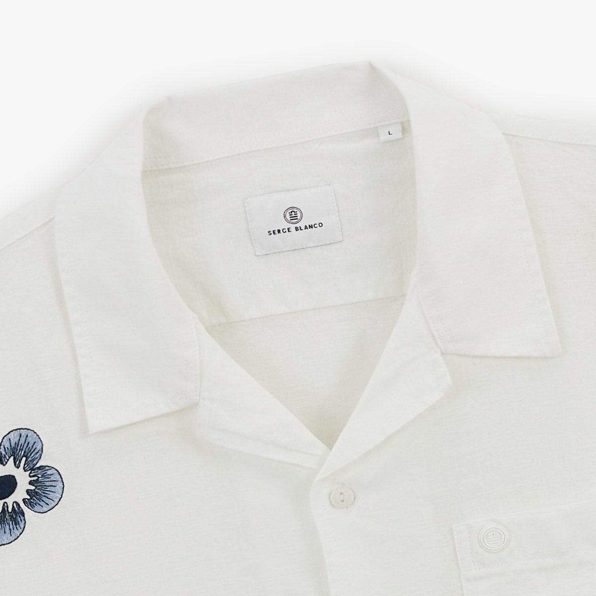 Camisa de manga corta con flores bordadas de lino y algodón blanco 4/6