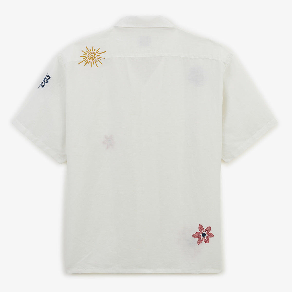 Camisa de manga corta con flores bordadas de lino y algodón blanco 3/6