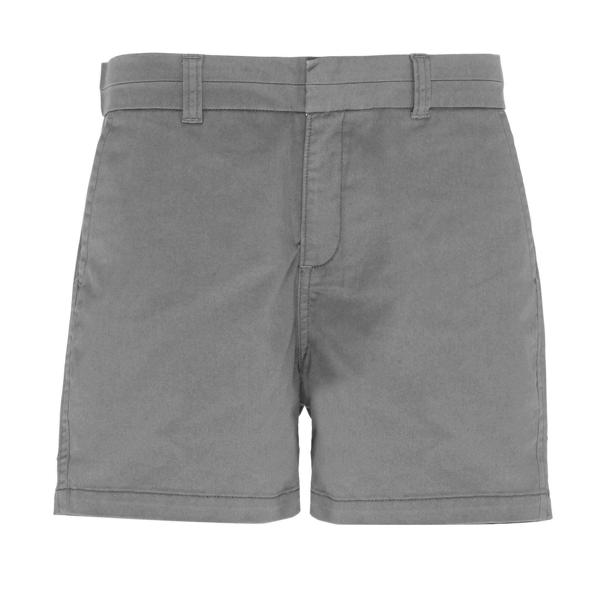 Short Uni Avec Passants De Ceinture Femme (Gris) 2/2