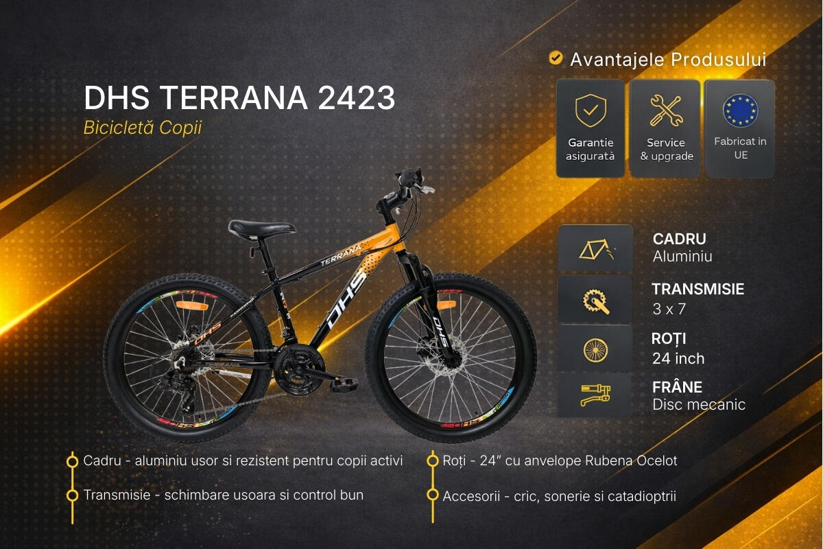 Kinderfahrrad DHS Terrana 2423 – 24 Zoll, Modell 2026, Orange-Schwarz 3/7