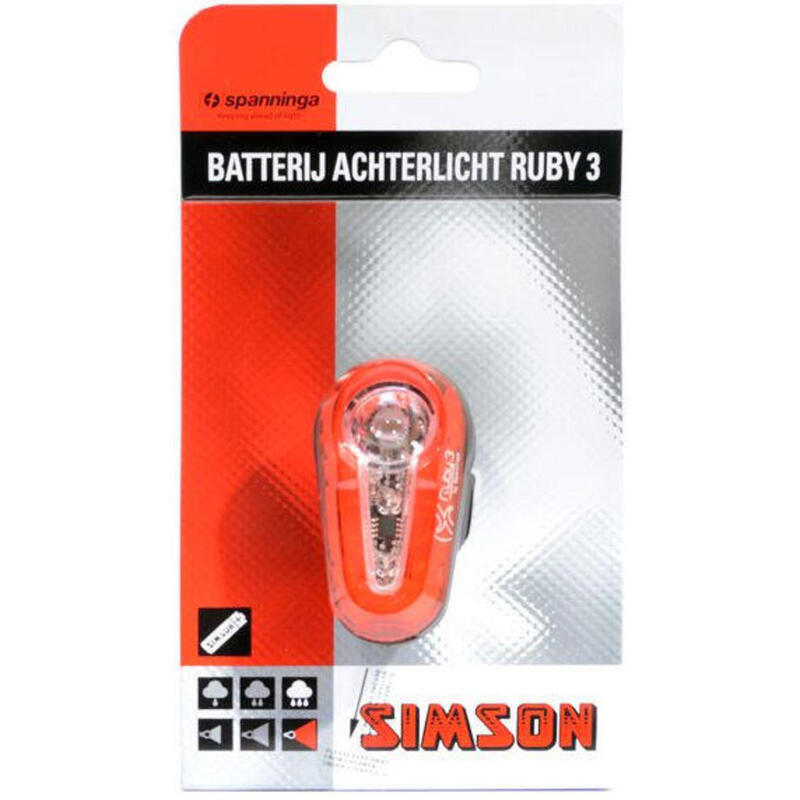 Achterlicht Ruby 3 met batterijen