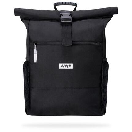 Commuter Rolltop Rucksack 18–26 L, recyceltes 600D Polyester, schwarz