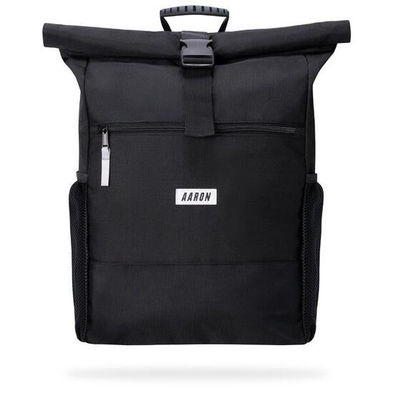 Commuter Rolltop Rucksack 18–26 L, recyceltes 600D Polyester, schwarz