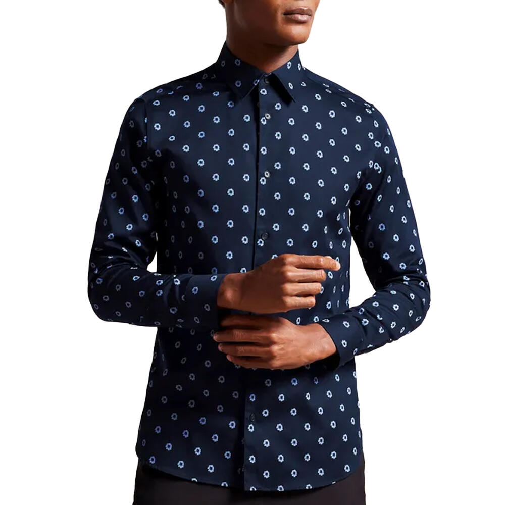 Mens KYME Ditsy Floral LongSleeved Shirt (Navy) 3/3
