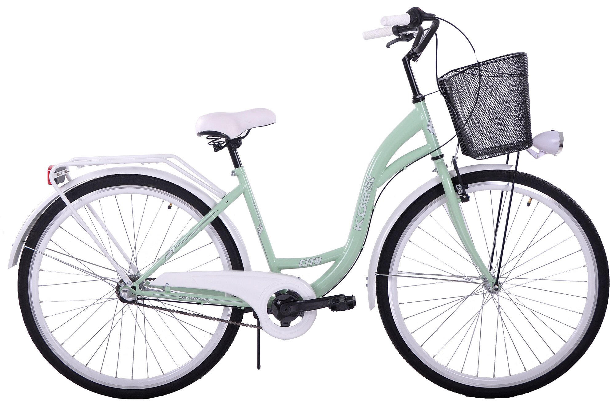 (K30) Rower miejski damski Kozbike 28 miętowo biały 3B z metalowym koszem