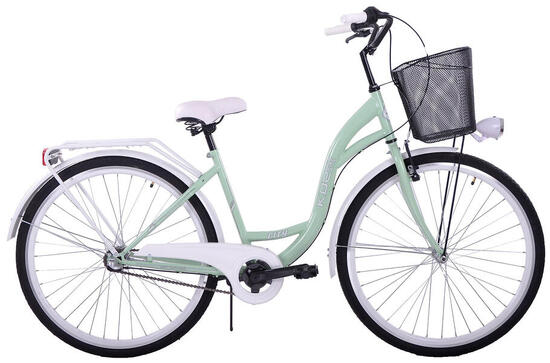 (K30) Rower miejski damski Kozbike 28 miętowo biały 3B z metalowym koszem