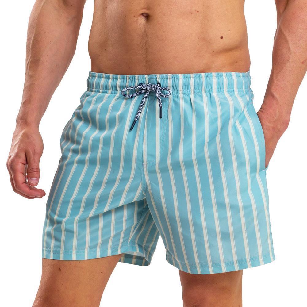 Mens Stripe Swim Shorts (Light Blue) 2/4
