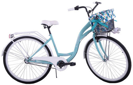 (K24) Rower miejski damski Kozbike 28 morsko biały z koszem i wkładką