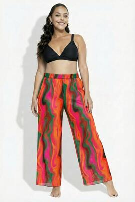 Dames wijde broek golfmotief wijde pijpen elastische tailleband