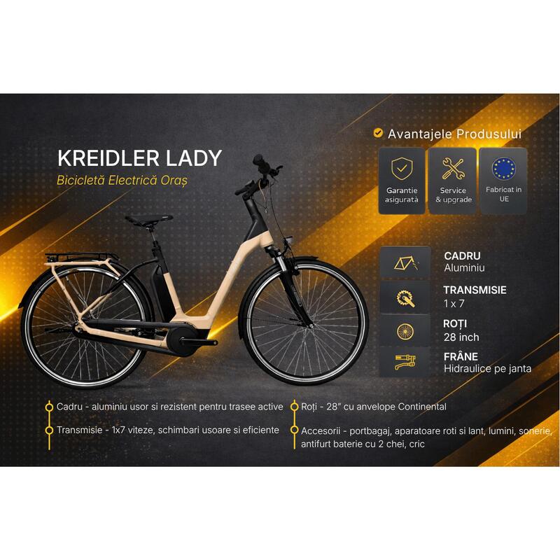 Bicicleta electrica Oras Kreidler Lady - 28 inch, L, Crem