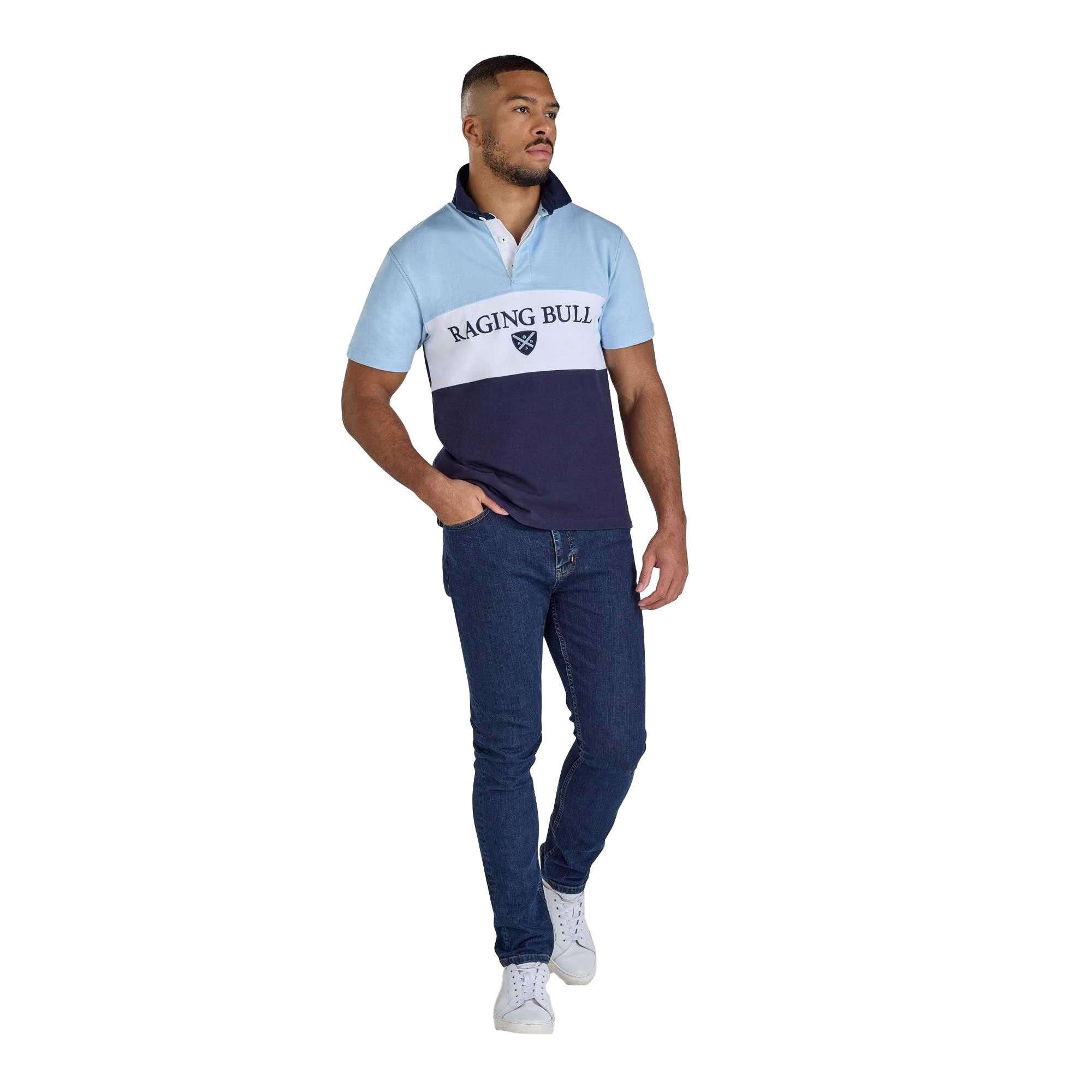 Maglietta Polo Rugby Piqué Pannello Taglia E Cuci Uomo Raging Bull Blu Navy 4/4