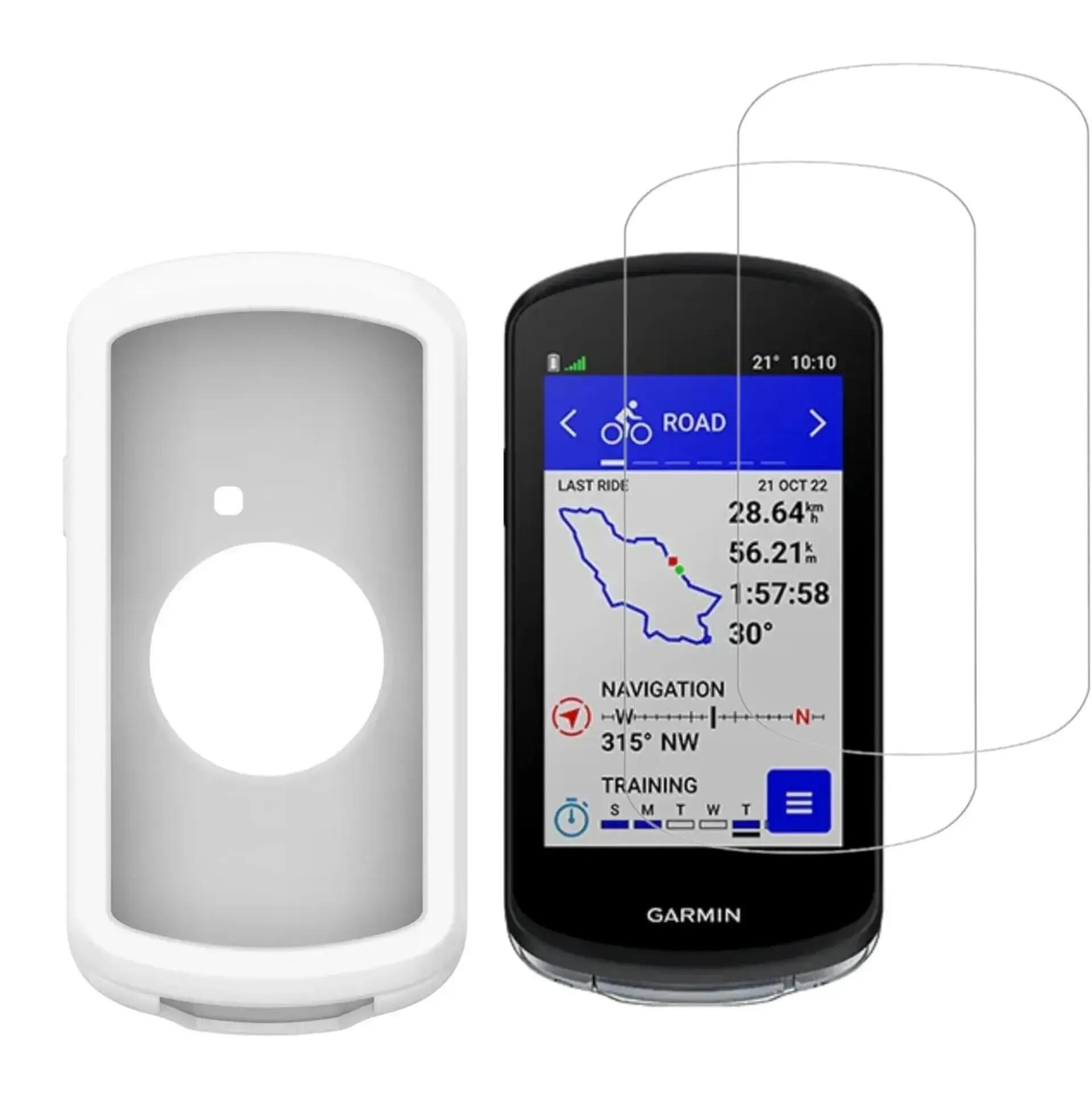 Beschermset Garmin Edge 1040 1030 siliconen hoes wit 2 glas 1/4