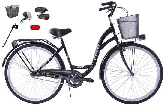 Rower miejski 28 damski Kozbike (K14) 3S czarny z metalowym koszem