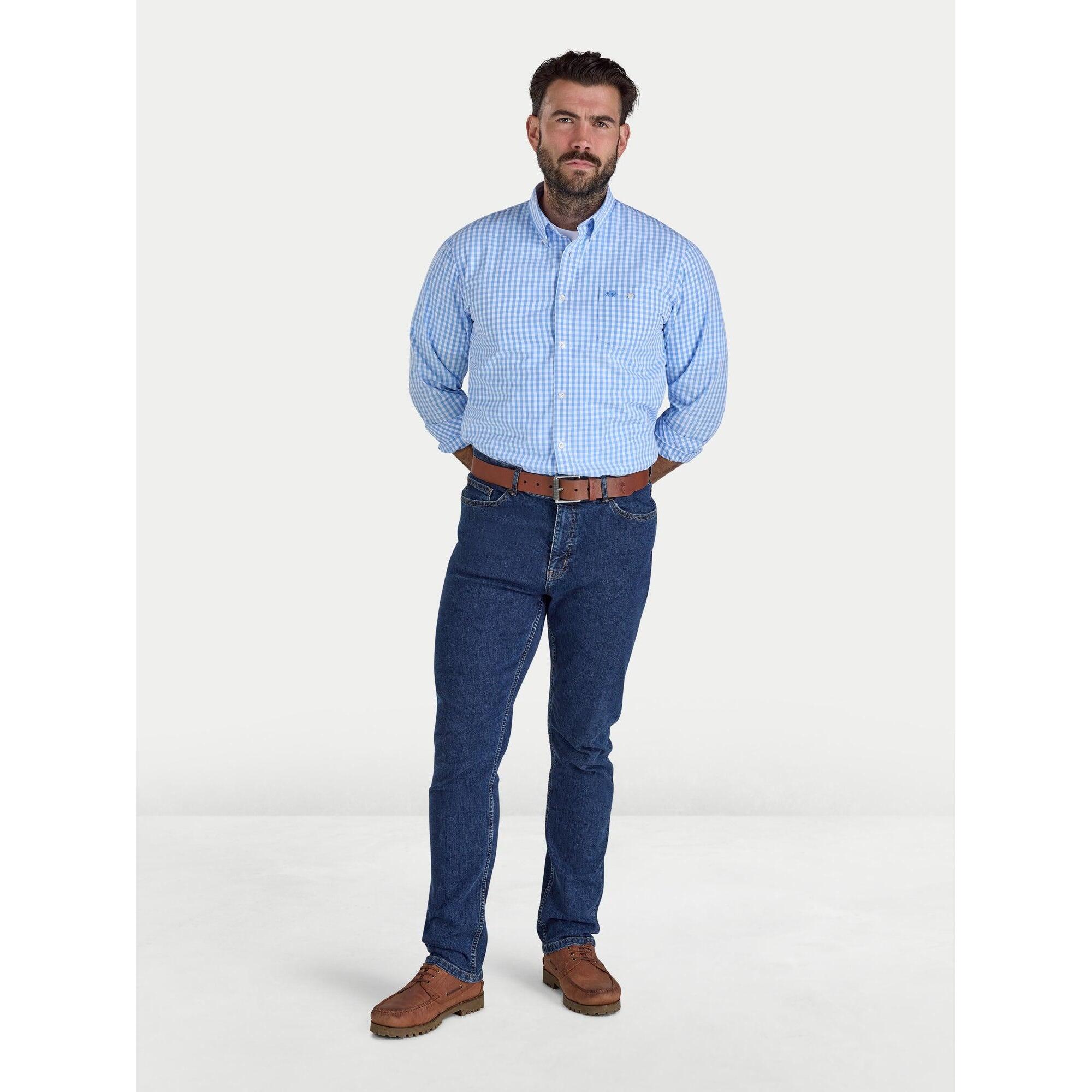 Mens Gingham Classic LongSleeved Shirt (Sky Blue) 3/4