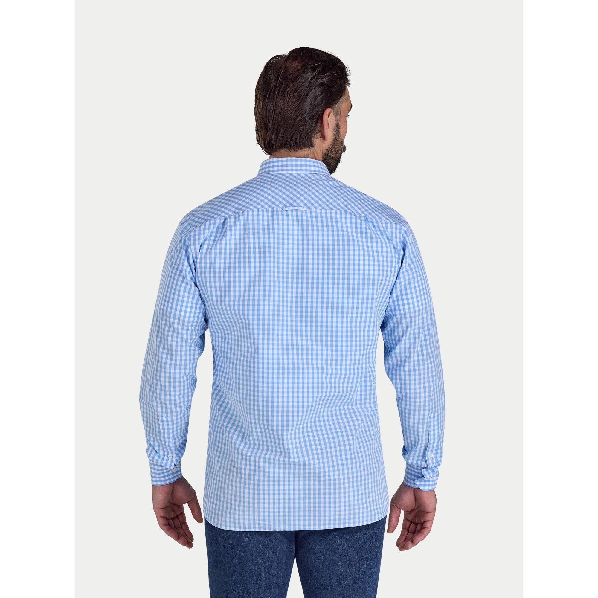 Mens Gingham Classic LongSleeved Shirt (Sky Blue) 2/4