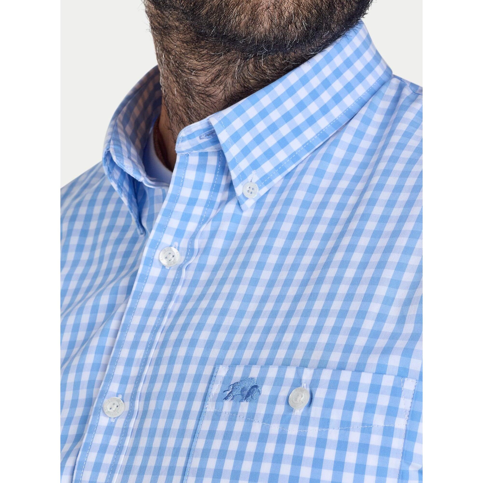 Mens Gingham Classic LongSleeved Shirt (Sky Blue) 4/4